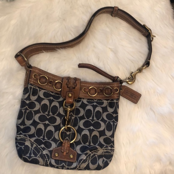 Coach Handbags - Coach Denim Signature & Whiskey Leather Crossbody